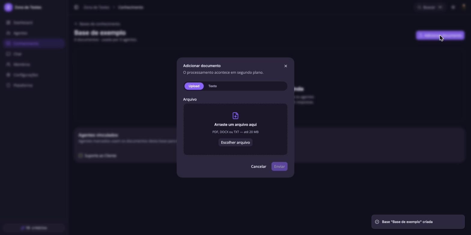 Diálogo de adicionar documento no modo Upload, com área de arrastar e soltar