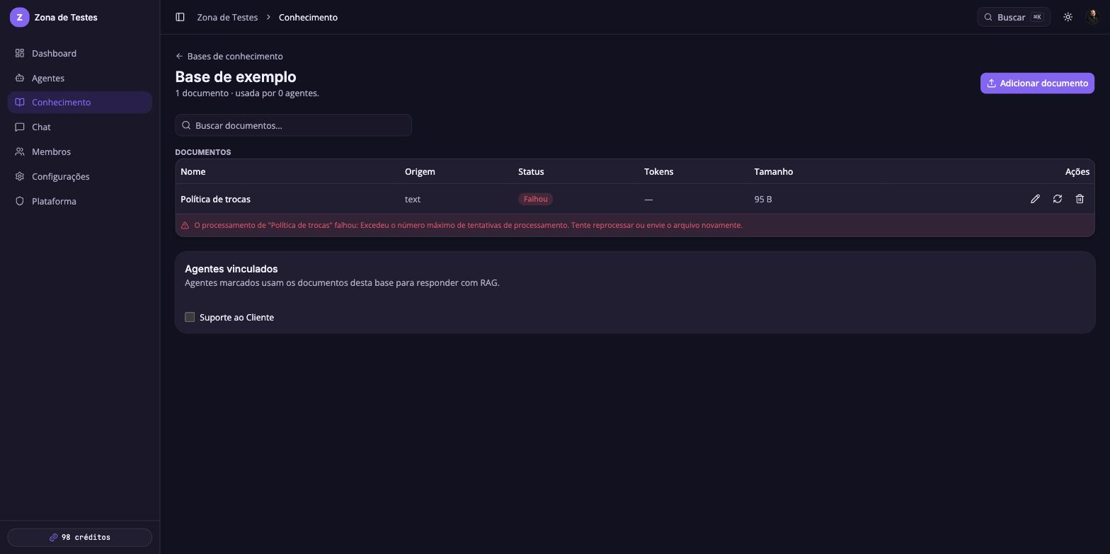 Documento com status “Falhou”, mensagem de erro e botão de reprocessar