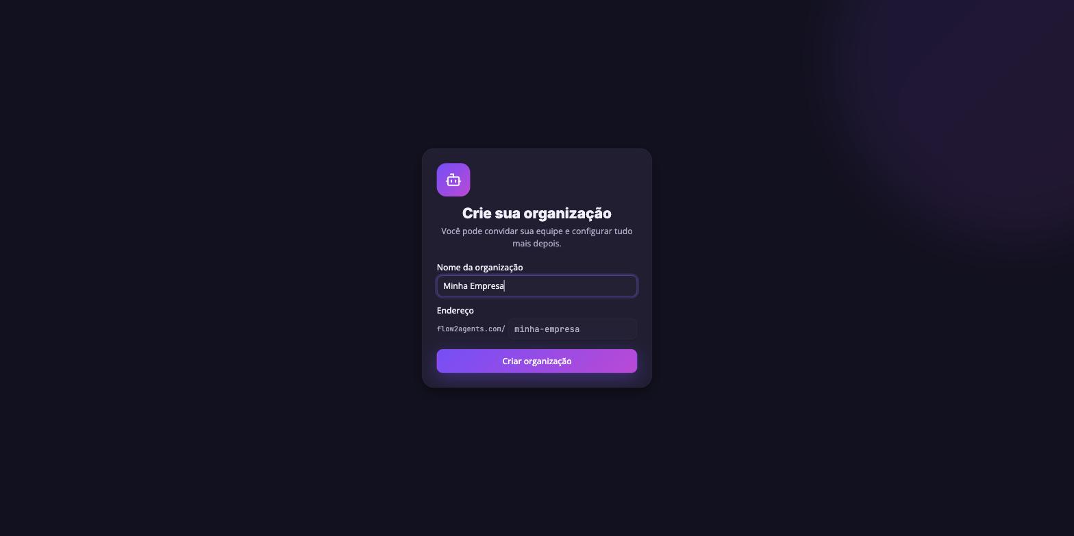 Tela “Crie sua organização”, com o endereço preenchido automaticamente a partir do nome digitado